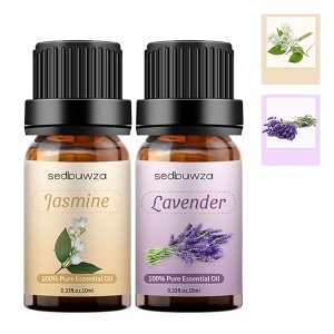 Juego de aceite esencial de jazmín y lavanda 100% puro para difusor, aceite esencial de jazmín para hacer velas, jazmín orgánico + aceites de lavanda para humidificador, aceite de lavanda puro para hacer jabón