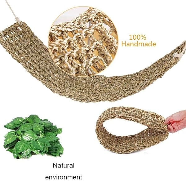 kathson Hamaca de dragón barbudo para reptiles, tumbona de reptiles, cangrejo ermitano, juguetes de escalada, accesorios para hábitats, 100% fibras de zacate natural, hamaca para gecos - Image 5