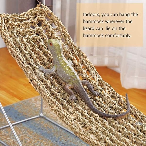 kathson Hamaca de dragón barbudo para reptiles, tumbona de reptiles, cangrejo ermitano, juguetes de escalada, accesorios para hábitats, 100% fibras de zacate natural, hamaca para gecos - Image 7