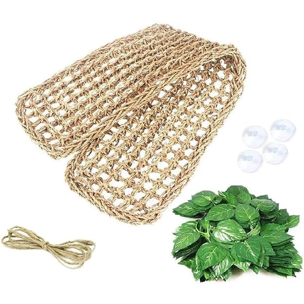 kathson Hamaca de dragón barbudo para reptiles, tumbona de reptiles, cangrejo ermitano, juguetes de escalada, accesorios para hábitats, 100% fibras de zacate natural, hamaca para gecos