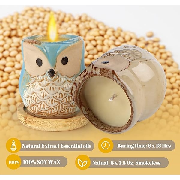 Kinforse Juego de velas perfumadas para mujeres, regalos de búho para mujeres, paquete de 6 velas de aromaterapia de búho, regalo a granel para cumpleaños, madre, Acción de Gracias - Image 4