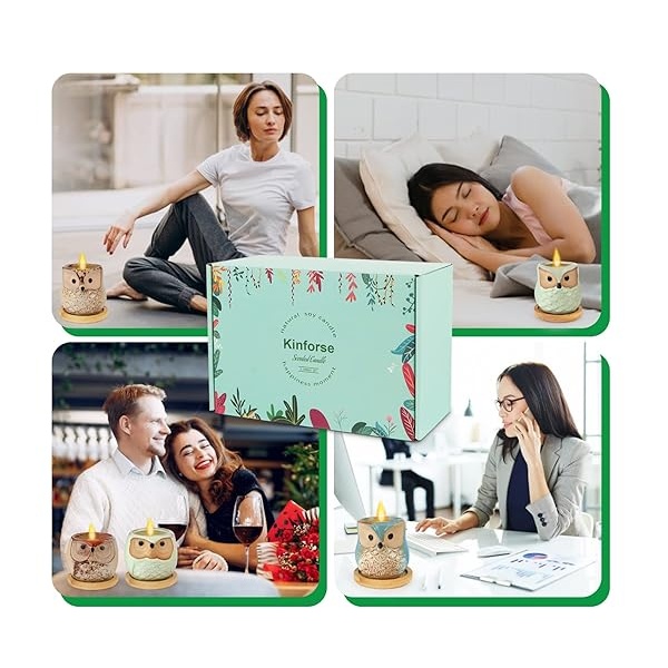 Kinforse Juego de velas perfumadas para mujeres, regalos de búho para mujeres, paquete de 6 velas de aromaterapia de búho, regalo a granel para cumpleaños, madre, Acción de Gracias - Image 5