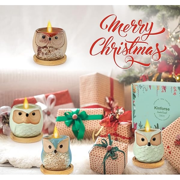 Kinforse Juego de velas perfumadas para mujeres, regalos de búho para mujeres, paquete de 6 velas de aromaterapia de búho, regalo a granel para cumpleaños, madre, Acción de Gracias - Image 6