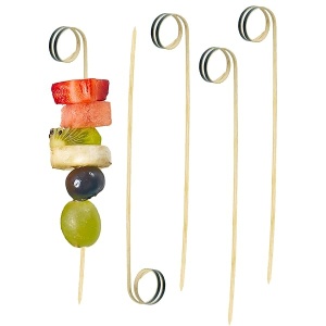 Palillos de cóctel de bambú de 6 pulgadas, paquete de 100 unidades, palillos de madera para aperitivos y bebidas de cóctel (forma de lazo negro)