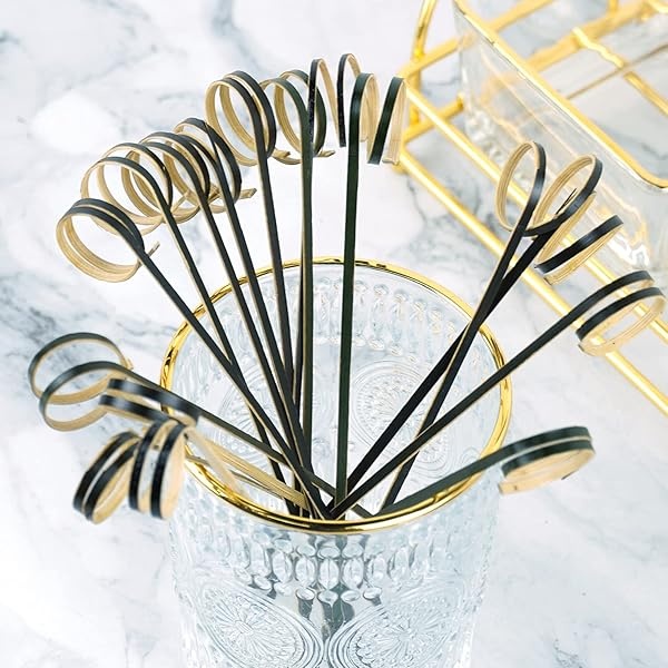 Palillos de cóctel de bambú de 6 pulgadas, paquete de 100 unidades, palillos de madera para aperitivos y bebidas de cóctel (forma de lazo negro) - Image 6