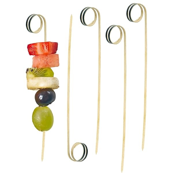 Palillos de cóctel de bambú de 6 pulgadas, paquete de 100 unidades, palillos de madera para aperitivos y bebidas de cóctel (forma de lazo negro)