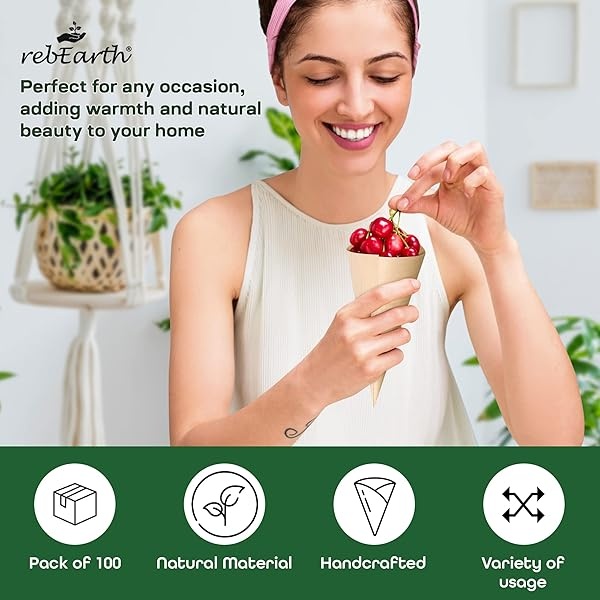 rebEarth Conos de madera natural, 100 unidades, 3 tamaños: 3.5 pulgadas, 5 y 7.2 pulgadas, respetuoso con el medio ambiente, duradero, resistente al calor, gran alternativa al plástico (7.25) - Image 6