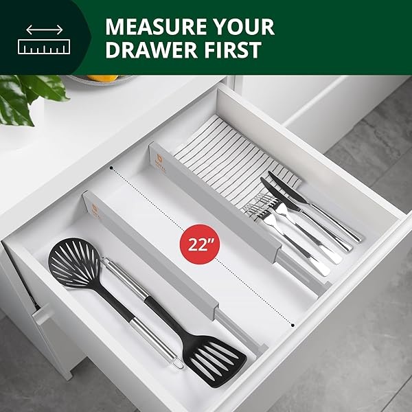 Separadores de cajones de bambú ajustables – Separadores de cajones expandibles para cocina, tocador, dormitorio, baño y oficina, paquete de 4 (grande (hasta 22 pulgadas), gris) - Image 7