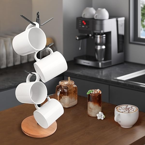simesove - Soporte para tazas de café, árbol para tazas de café con 8 ganchos, soporte antideslizante para tazas de café, soporte para tazas de café para mostrador, árbol para tazas de café, estante - Image 3