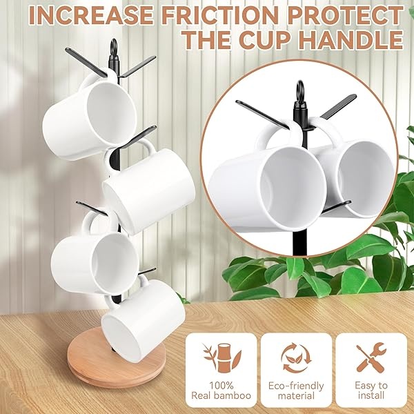 simesove - Soporte para tazas de café, árbol para tazas de café con 8 ganchos, soporte antideslizante para tazas de café, soporte para tazas de café para mostrador, árbol para tazas de café, estante - Image 4