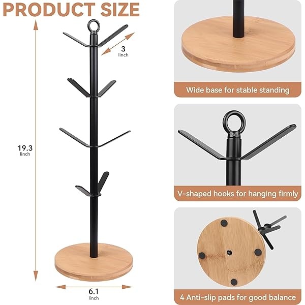 simesove - Soporte para tazas de café, árbol para tazas de café con 8 ganchos, soporte antideslizante para tazas de café, soporte para tazas de café para mostrador, árbol para tazas de café, estante - Image 5