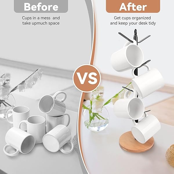 simesove - Soporte para tazas de café, árbol para tazas de café con 8 ganchos, soporte antideslizante para tazas de café, soporte para tazas de café para mostrador, árbol para tazas de café, estante - Image 6