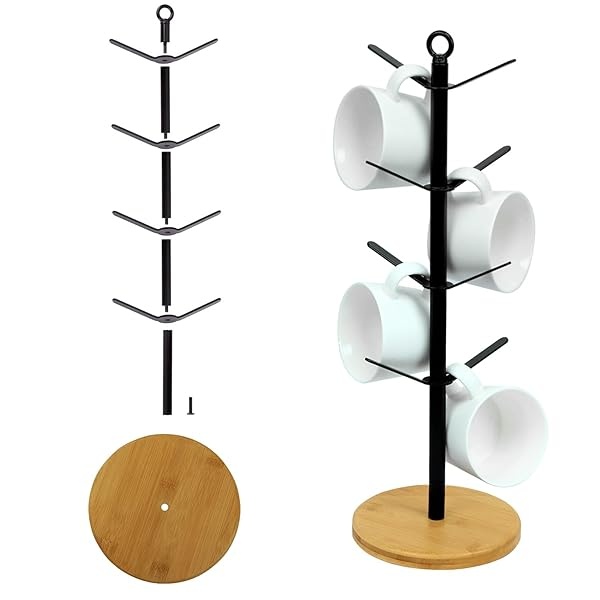 simesove - Soporte para tazas de café, árbol para tazas de café con 8 ganchos, soporte antideslizante para tazas de café, soporte para tazas de café para mostrador, árbol para tazas de café, estante - Image 8